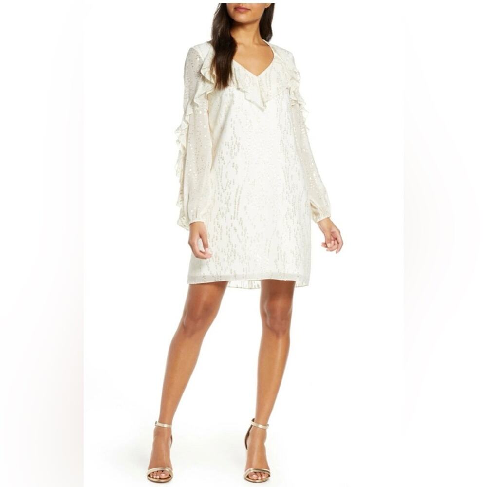 NWT Lilly Pulitzer Belle Silk Chiffon Metallic Ruffle Mini Dress Size 6